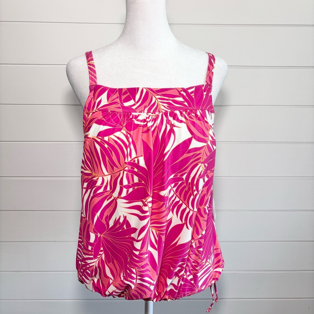 Beach House Aqua Palm Swim Top Tropical Pink Leaf Print Women's Top Size 10
